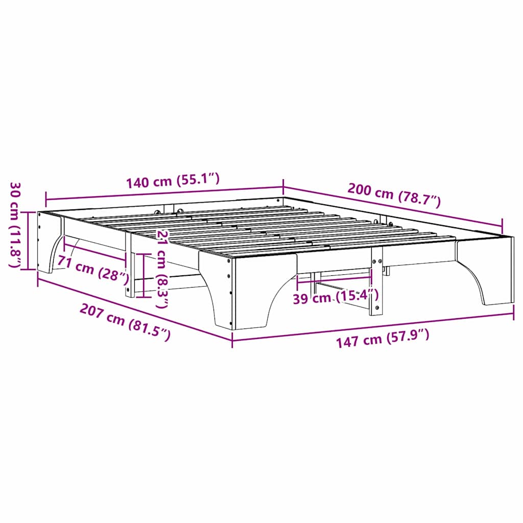 Bettgestell Weiß 140 x 200 cm Massivholz Kiefer